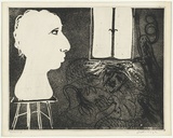 Artist: BOYD, Arthur | Title: Potter with beast and sculptured head (Interior). | Date: (1968-69) | Technique: etching and aquatint, printed in black ink, from one plate | Copyright: This work appears on screen courtesy of Bundanon Trust