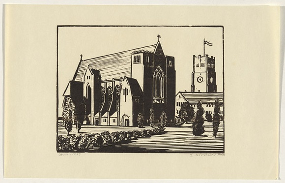 Artist: b'Hirschfeld Mack, Ludwig.' | Title: b'Corio (The chapel).' | Date: 1943 | Technique: b'woodcut, printed in black ink, from one block'