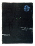 Artist: b'Buckley, Sue.' | Title: b'Cat and moon.' | Date: 1961 | Technique: b'linocut, printed in colour, from multiple blocks' | Copyright: b'This work appears on screen courtesy of Sue Buckley and her sister Jean Hanrahan'