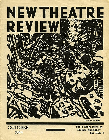 Title: b'New theatre review: October 1944' | Date: September 1944 | Technique: b'linocut, printed in black ink, from one block; letterpress text'