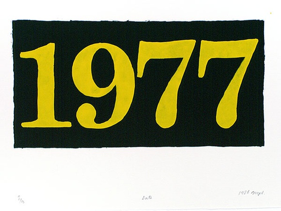 Artist: b'Lowe, Geoff.' | Title: b'Date' | Date: 1986 | Technique: b'screenprint, printed in colour, from two stencils'