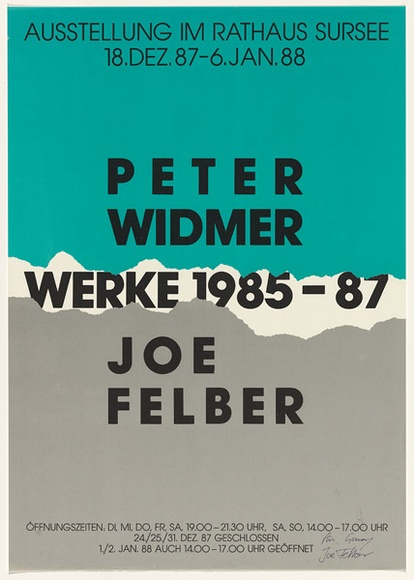 Artist: b'UNKNOWN' | Title: b'Peter Widmer, Joe Felber' | Date: 1970's | Technique: b'screenprint, printed in colour, from multiple stencils'