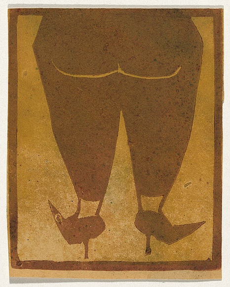 Artist: b'Bell, George..' | Title: b'(Bottom, legs and high heels).' | Technique: b'linocut, printed in black ink, from two blocks'