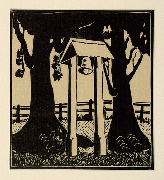 Artist: b'Kohlhagen, Lisette.' | Title: b'Old church bell, Hahndorf.' | Date: c.1936 | Technique: b'linocut, printed in black ink, from one block' | Copyright: b'\xc2\xa9 Lisette Kohlhagen. Licensed by VISCOPY, Australia'