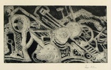 Artist: Allen, Joyce. | Title: (Wheels and knobs). | Date: (1960s) | Technique: etching and aquatint, printed in black ink with plate-tone, from one  plate