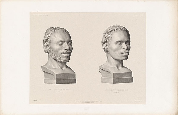 Artist: bDumont-D'Urville, Jules S\xc3\xa9bastien C\xc3\xa9sar. | Title: b'Torres Strait Islander heads.' | Date: 1846 | Technique: b'lithograph, printed in black ink from one stone'