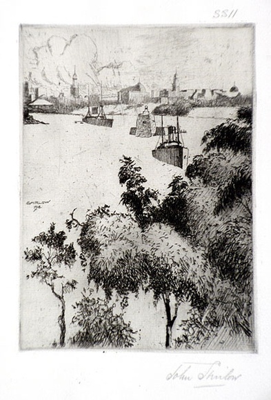 Artist: b'SHIRLOW, John' | Title: b'Sydney, from Taronga Park' | Date: 1918 | Technique: b'etching, printed in black ink, from one copper plate'