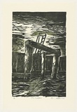 Artist: AMOR, Rick | Title: The ladder. | Date: 1992 | Technique: woodcut, printed in black and green ink, from two blocks