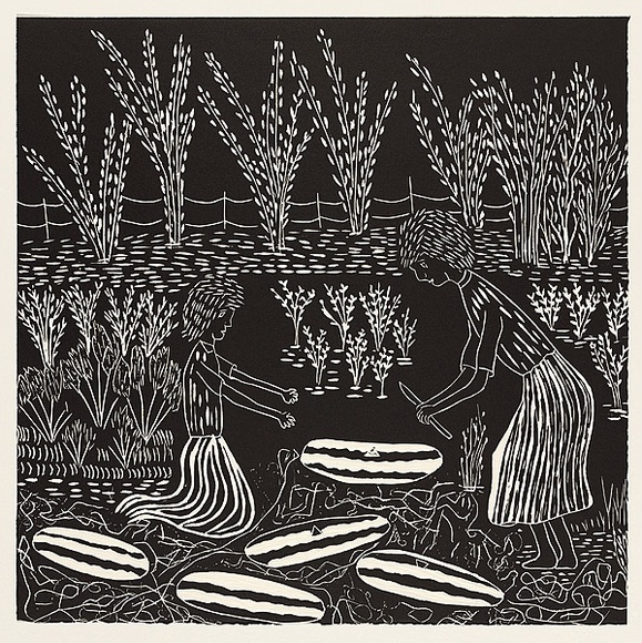 Artist: b'Nannup, Laurel.' | Title: b'Father Wellems garden' | Date: 2001 | Technique: b'woodcut, printed in black ink, from one block' | Copyright: b'\xc2\xa9 Laurel Nannup'