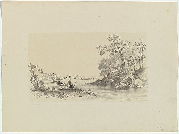 Artist: b'Martens, Conrad.' | Title: b'View in Double Bay, Port Jackson.' | Date: 1850-59 | Technique: b'lithograph, printed in black ink, from one stone; hand-coloured'