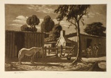 Artist: b'LINDSAY, Lionel' | Title: b'Sunday' | Date: 1950s | Technique: b'mezzotint and etching, printed in brown ink, from one plate' | Copyright: b'Courtesy of the National Library of Australia'