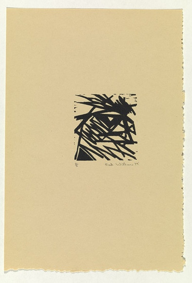 Artist: b'Withers, Rod.' | Title: b'Woodcut: from the set Australian birds of prey or the rogue sparrow' | Date: 1979 | Technique: b'woodcut, printed in black ink, from one block'