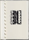 Artist: b'White, Robin.' | Title: b'Not titled (four cowrie shells).' | Date: 1985 | Technique: b'woodcut, printed in black ink, from one block'
