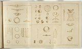 Title: b'Ornaments and implements of gold found in old Indian tombs, Andes region, Antioquia, South America.' | Date: 1860 | Technique: b'lithograph, printed in gold ink, from one stone'