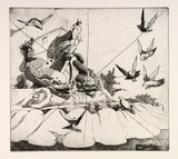 Artist: FEINT, Adrian | Title: (Fountain with pigeons). | Date: c.1922 | Technique: etching, printed in black ink, from one plate | Copyright: Courtesy the Estate of Adrian Feint