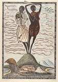 Artist: b'McMahon, Marie.' | Title: b'The two Walyers' | Date: 1988 | Technique: b'lithograph, printed in colour, from multiple stones' | Copyright: b'\xc2\xa9 Marie McMahon. Licensed by VISCOPY, Australia'