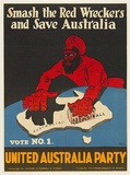 Artist: Weston, Harry. | Title: Smash the Red wreckers and save Australia. Vote no. 1. United Australia Party. | Date: c.1938 | Technique: lithograph, printed in colour, from multiple stones