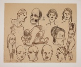 Artist: b'Hirschfeld Mack, Ludwig.' | Title: bnot titled [Figure and head studies] [recto]; [Study for 'Figure and head studies'] [verso] | Date: (1950-59?) | Technique: b'transfer print (recto)'