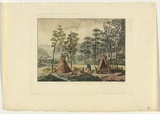 Title: Terre de Diémen: Île Maria tombeaux des naturels | Date: 1802? | Technique: etching and aquatint, printed in black ink, from one plate; hand-coloured