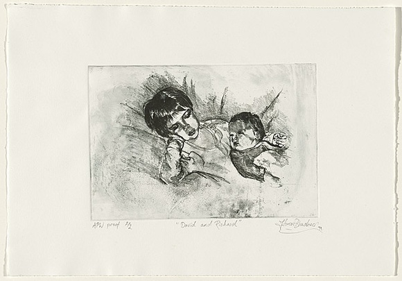 Artist: b'Bradbeer, Honor.' | Title: b'David and Richard' | Date: 1999, July | Technique: b'etching, printed in black ink, from one plate'