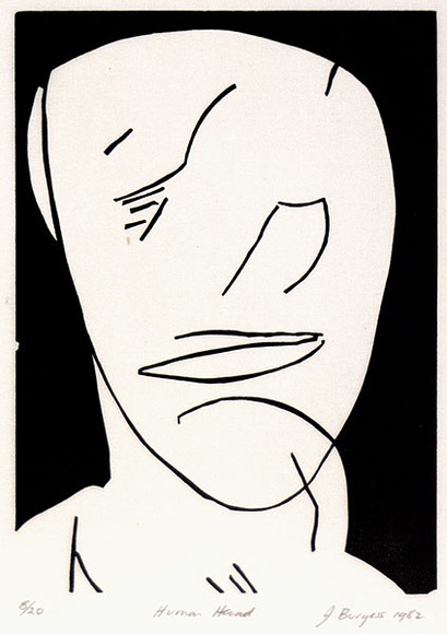 Artist: b'Burgess, Jeff.' | Title: b'Human head.' | Date: 1982 | Technique: b'linocut, printed in black ink, from one block'