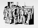 Artist: b'Lincoln, Kevin.' | Title: b'Pay day' | Date: 1965 | Technique: b'linocut, printed in black ink, from one block' | Copyright: b'\xc2\xa9 Kevin Lincoln. Licensed by VISCOPY, Australia'