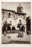 Artist: LINDSAY, Lionel | Title: In Zafra Market, Spain | Date: 1929 | Technique: etching, printed in brown ink with plate-tone, from one plate | Copyright: Courtesy of the National Library of Australia