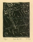 Artist: b'Nguyen, Tuyet Bach.' | Title: b'Dan nhi ho [2 strings fiddle]' | Date: 1990 | Technique: b'linocut, printed in black ink, from one block'