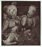 Artist: b'Edwards, Annette.' | Title: b'Mac, moose and others' | Date: 1983 | Technique: b'softground etching and aquatint, printed in black ink, from one plate'