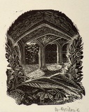 Artist: OGILVIE, Helen | Title: not titled [Arched colonnade, gum leaves and gumnuts] | Date: c.1937 | Technique: wood-engraving, printed in black ink, from one block
