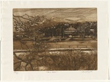 Artist: b'GRIFFITH, Pamela' | Title: b'Como Hotel' | Date: 1981 | Technique: b'etching, aquatint printed in brown ink, from one zinc plate' | Copyright: b'\xc2\xa9 Pamela Griffith'