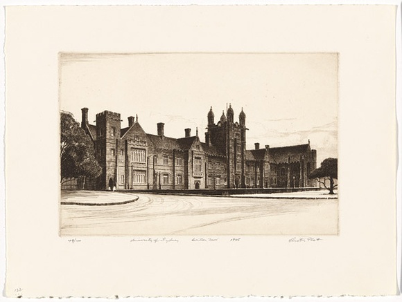 Artist: b'PLATT, Austin' | Title: b'University of Sydney Carillon Tower' | Date: 1945 | Technique: b'etching, printed in black ink, from one plate'