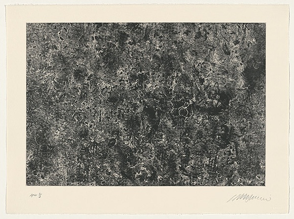 Artist: b'Cato, Ken.' | Title: b'not titled [abstract black surface comprising many small black marks]' | Date: 1996, February | Technique: b'etching, printed in black ink, from one plate'