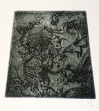 Artist: SHEARER, Mitzi | Title: Illegible (Men in the Tunnel?) | Date: 1982 | Technique: etching and aquatint, printed in black ink, from one plate