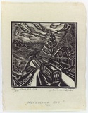 Artist: b'Ratas, Vaclovas.' | Title: b'Scarborough bus' | Date: 1952 | Technique: b'wood-engraving, printed in black ink, from one block'