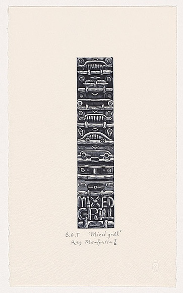 Artist: b'Mombassa, Reg.' | Title: b'Mixed grill' | Date: 2004 | Technique: b'etching and aquatint, printed in black ink, from one plate'