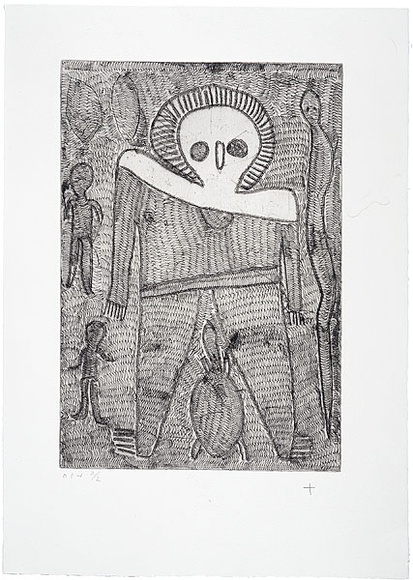 Artist: b'Karadada, Lilly.' | Title: b'not titled #3' | Date: 2000, October | Technique: b'etching, printed in black ink, from one plate' | Copyright: b'\xc2\xa9 Lily Karadada, Licensed by VISCOPY, Australia'