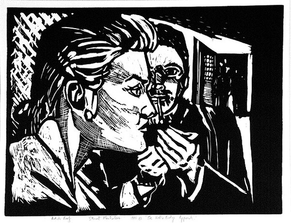 Artist: b'MacFarlane, Stewart.' | Title: b'The Hoddle Bridge approach' | Date: 1985 | Technique: b'linocut, printed in black ink, from one block' | Copyright: b'\xc2\xa9 Stewart MacFarlane. Licensed by VISCOPY, Australia'