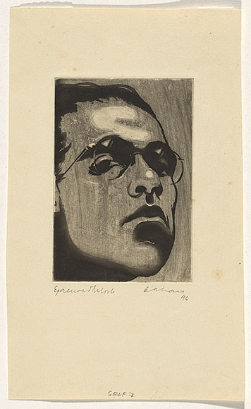 Artist: b'Kahan, Louis.' | Title: b'Self I' | Date: 1946 | Technique: b'lavis, printed in black ink with plate-tone, from one copper plate'