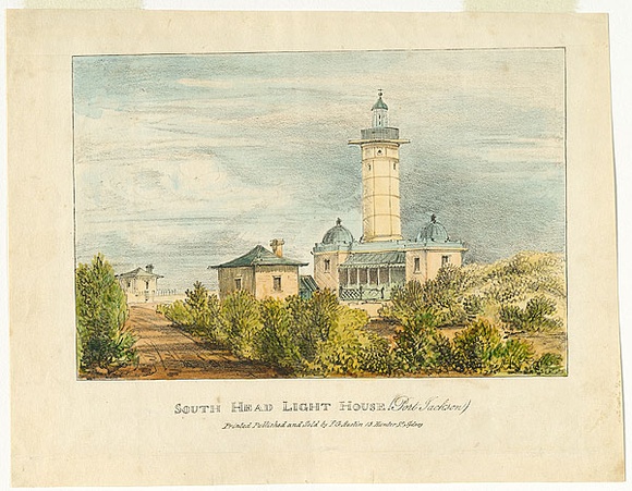 Artist: b'Russell, Robert.' | Title: b'South Head Light House (Port Jackson).' | Date: 1836 | Technique: b'lithograph, printed in black ink, from one stone; hand-coloured'