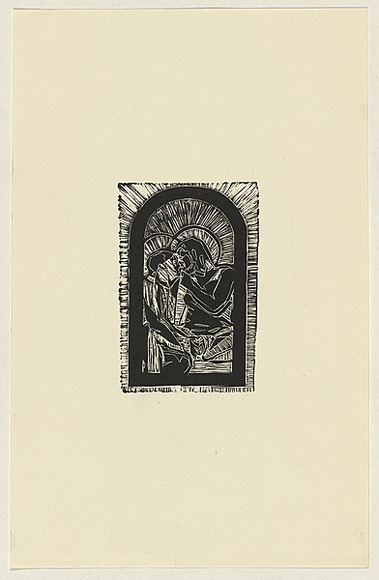 Artist: b'SIBLEY, Dan' | Title: b'Not titled [the kiss]' | Date: 2003 | Technique: b'woodcut, printed in black ink, from one block'