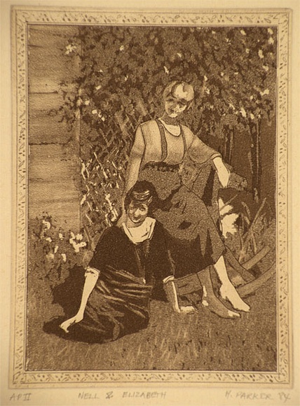 Artist: b'Parker, Margaret' | Title: b'Nell and Elizabeth' | Date: 1984 | Technique: b'etching and aquatint, printed in sepia ink, from one plate'