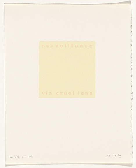 Artist: b'Burgess, Peter.' | Title: b'surveillance: via cruel lens.' | Date: 2001 | Technique: b'computer generated inkjet prints, printed in colour, from digital files'