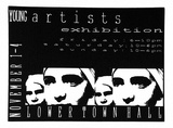 Artist: b'MERD INTERNATIONAL' | Title: bPoster: Young artists' exhibition | Date: 1984 | Technique: b'screenprint, printed in colour, from multiple stencils'