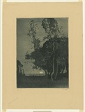 Artist: b'LONG, Sydney' | Title: b'Moonrise pastoral' | Date: 1918 | Technique: b'aquatint, printed in blue ink, from one copper plate' | Copyright: b'Reproduced with the kind permission of the Ophthalmic Research Institute of Australia'