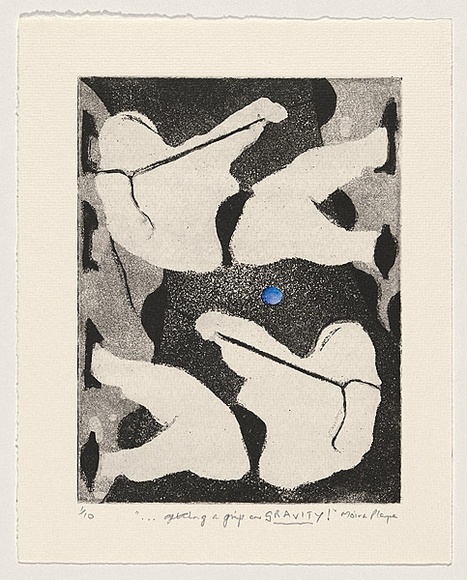 Artist: b'PLAYNE, Moira' | Title: b'.... getting a grip on gravity' | Date: 1999 | Technique: b'aquatint and open-bite, printed in black ink, from one plate; handcoloured with watercolour' | Copyright: b'\xc2\xa9 Moira Playne, 1999'