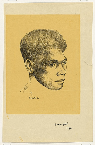 Artist: b'Crooke, Ray.' | Title: b'(Portrait of a native boy).' | Date: 1952 | Technique: b'screenprint, printed in colour, from two stencils'