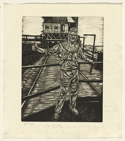 Artist: Gittoes, George. | Title: Thumbs up | Date: 1991 | Technique: etching, printed in black ink, from one plate