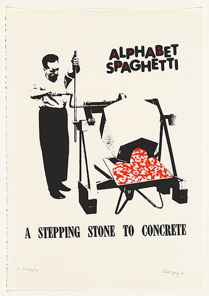 Artist: b'TIPPING, Richard' | Title: b'Alphabet spaghetti: A stepping stone to concrete' | Date: 1979 | Technique: b'screenprint, printed in colour, from two stencils'