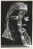 Title: not titled [visage of long-haired girl] | Date: c.1993 | Technique: cliché-verre, printed in black, from hand-drawn plastic negative